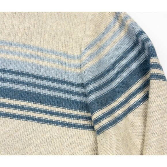 Marine Layer Striped Sweater Men's Medium Beige Blue Merino Wool Blend Collared - Picture 10 of 14